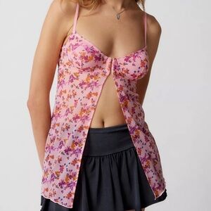 UO Out From Under Carly Girl Crush Longline Flyaway Cami Pink